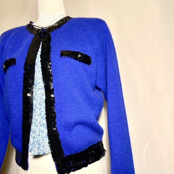 Lauren Cole petite lamb wool angora Cardigan Sweater long sleeves embellished - Picture 4 of 13